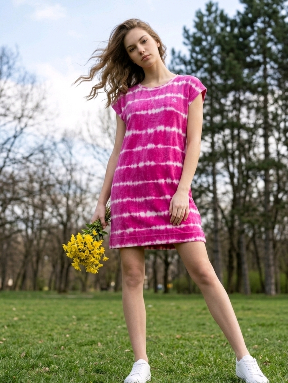 Lauren Ralph Lauren Fuchsia and White Tie-Dye Mini Shift Dress Size M